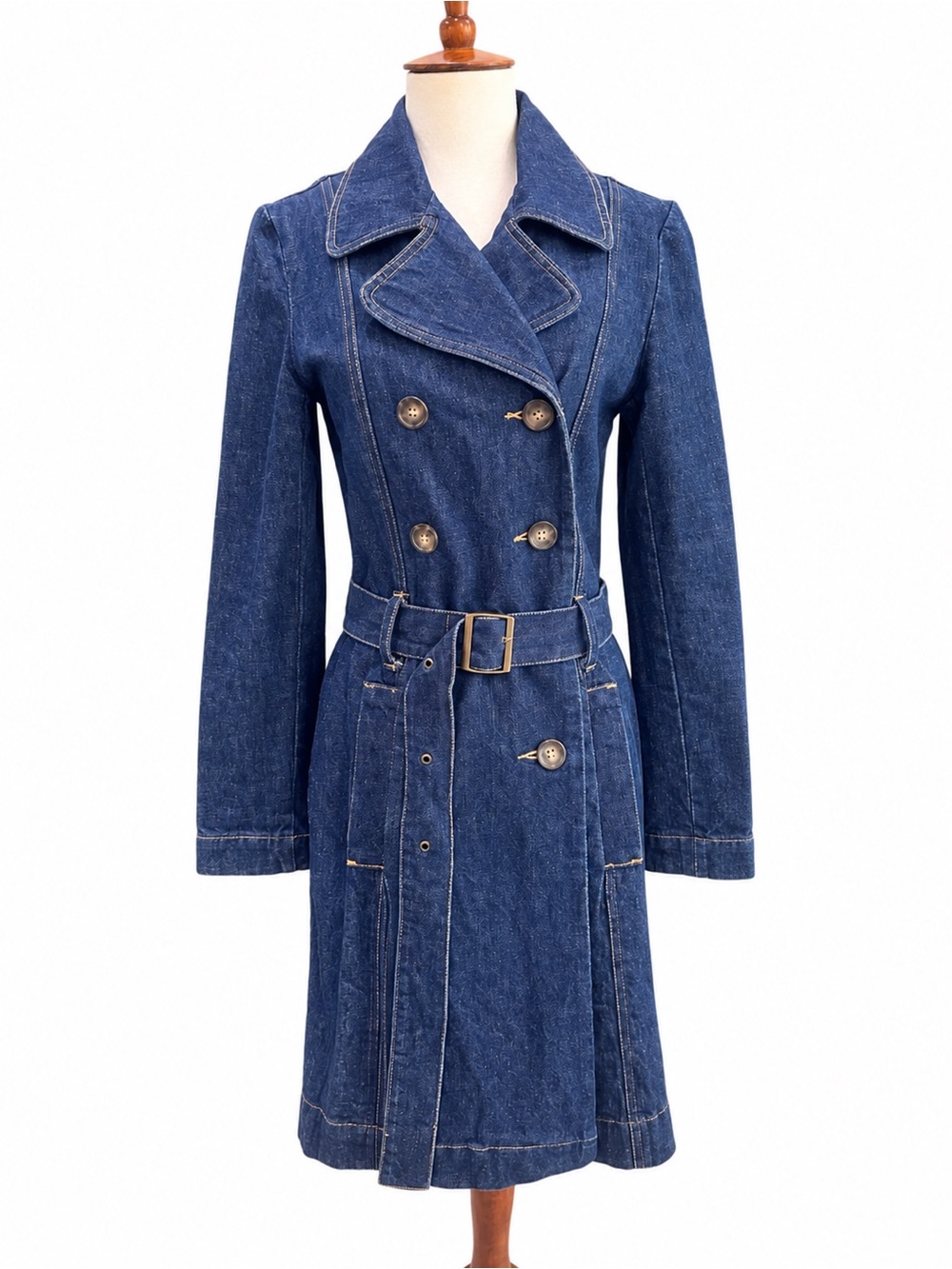 Old Navy Vintage Small Women’s Dark Blue Denim Trench Coat with Belt